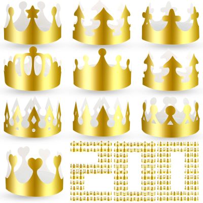 Crtiin 200 Pcs Gold Paper Crowns Bulk King Crown Princess Hats for Birthday Celebration Party Supplies(Novelty Style)