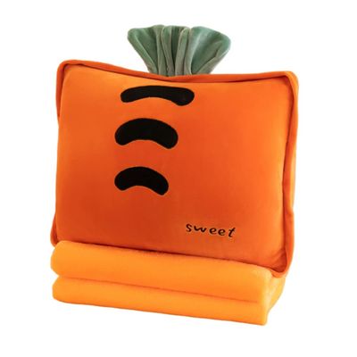 Rikyo 15" Stuffed Fruit Travel Blanket and Pillow Set,3 in 1 Plush Stuffed Hugging Pillow with Warming Hands Pillow Blanket for Kids Gift Travel Airplane Train Bed Office Nap (Carrot - Orange)