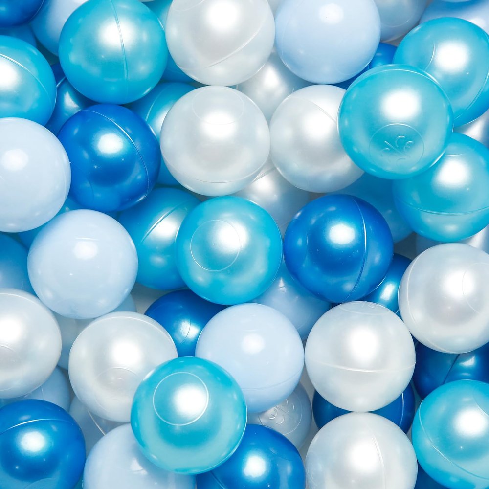 TRENDPLAY Plastic Balls for Ball Pits - Pack of 100 Hollow Balls- Safe and Exciting Playtime - Perfect for Toddler Baby Pools,Party,Festival Decoration, Pearl Blue+Pearl Light Blue+White