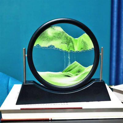 IMPREC Hourglass Art Decorative Ornaments, 3D Glass Deep Sea Sandscape Flowing Sand Frame Desktop Ornaments 7inch Quicksand Painting (Color : Green)