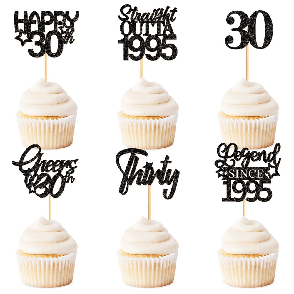 Keaziu 24 Pack 30th Cupcake Toppers Straight Outta 1995 Legend Since 1995 Happy 30th Cheers 30th Forty Cupcake Picks Birthday Party Decoration Supplies | Black 30