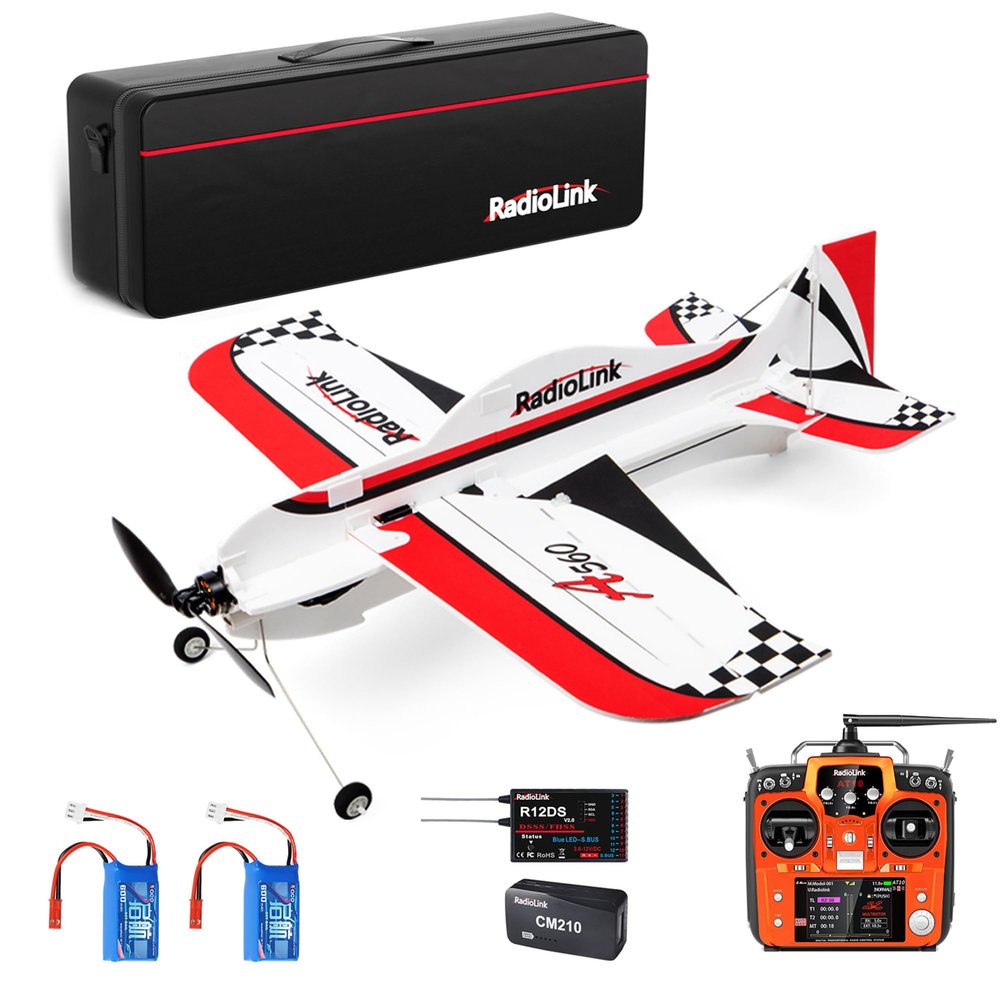 Radiolink A560 PNP (Plug&Play) RC 3D Airplane & AT10II 12 Channels RC Transmitter and R12DS Receiver, Left Hand Throttle Radio, CM210 2S LiPo Fast Charger Kit, Totally RTF