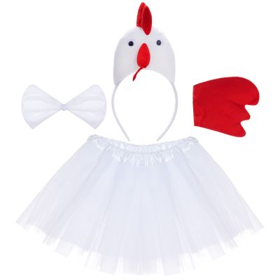 Jmkcoz Chicken 3D Animal Costume 3D Chick Headband Bowtie Tail Tutu Set for Halloween Christmas Cosplay Party