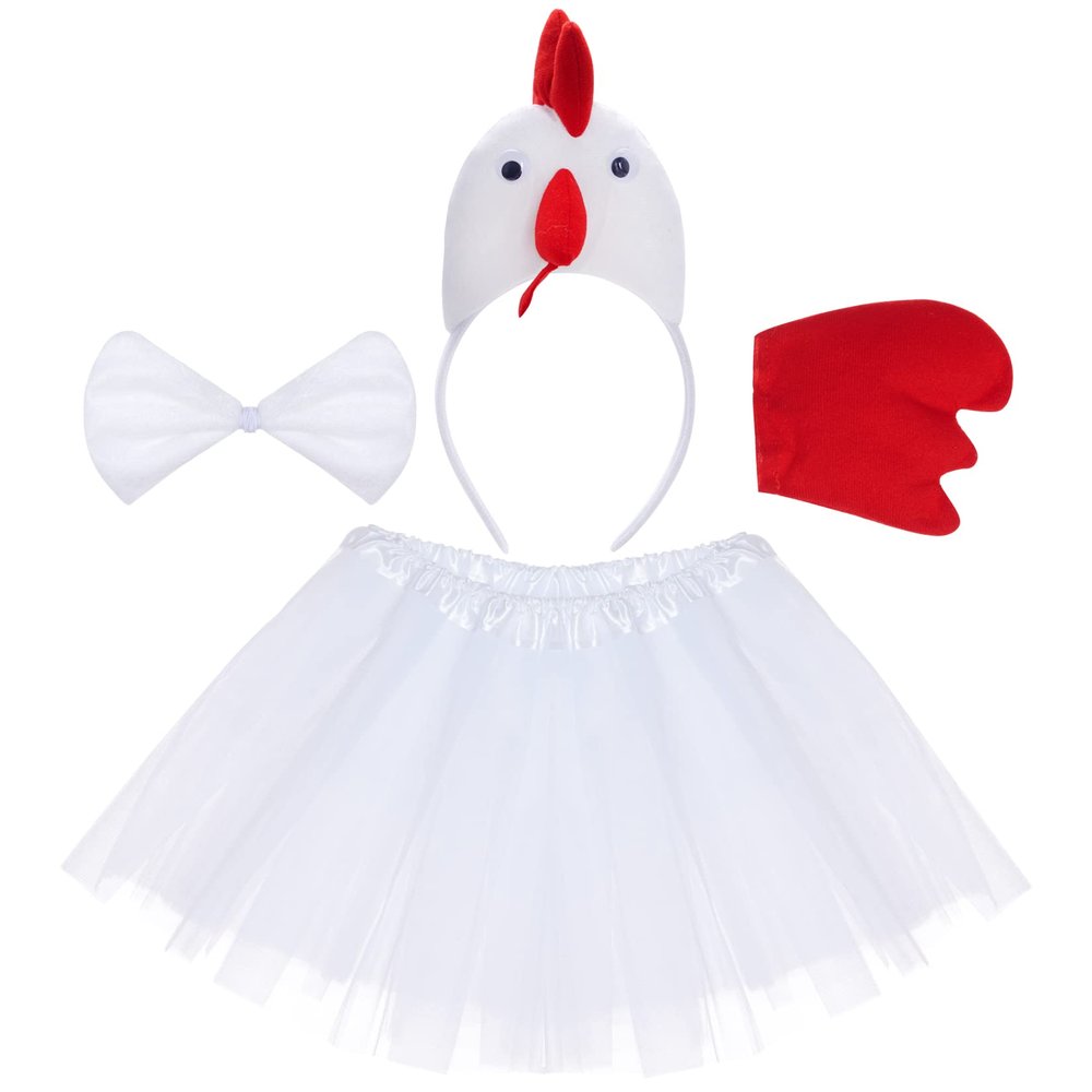 Jmkcoz Chicken 3D Animal Costume 3D Chick Headband Bowtie Tail Tutu Set for Halloween Christmas Cosplay Party