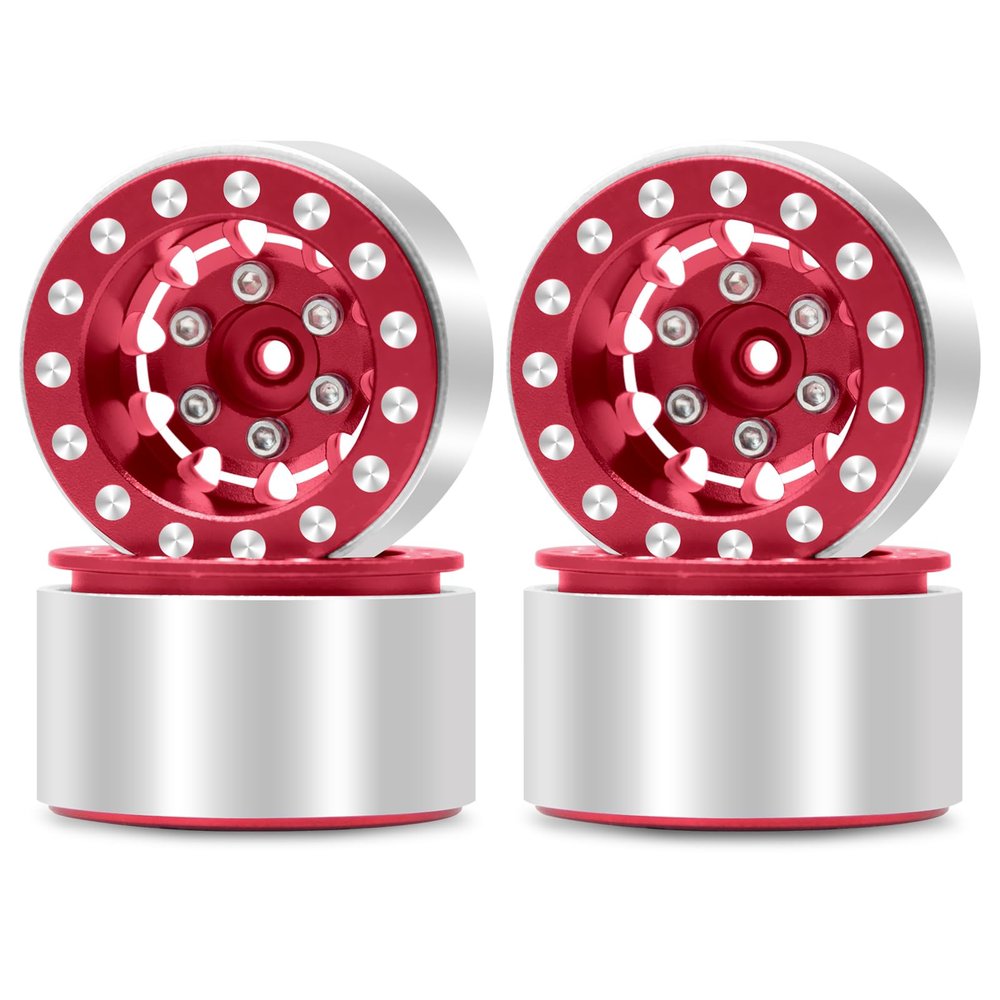 OGRC 1.0 Wheels Deep Dish Rims Negative Offset 7mm Wheels for SCX24 C10 JLU Deadbolt Gladiator Bronco 1/24 Crawler Car (Red)