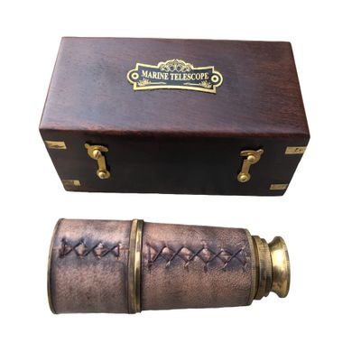 Marine Telescope Collectible Decor Nautical Spyglass Antique Mounted Solid Brass Pirate Telescope Vintage Handcrafted Collapsible Pirate Spyglass Scope with Hardwood Box (18")