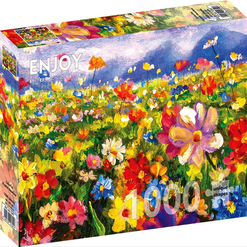 1000 Pieces Jigsaw Puzzle for Adults  Matte Finish, Soft Touch, Easy to Assemble, Tight Fit, Vivid Colors, Missing Pieces Service  Painting of Multicolor Wild Flowers Field  by ENJOY Puzzle