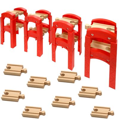 Wooden Train Bridges, Bridge Support, Wooden Train Track Accessories, Train Tracks Compatible with All Major Brands, Wood Toys for Girls & Boys
