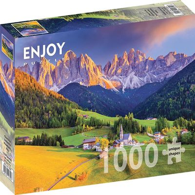 1000 Pieces Jigsaw Puzzle for Adults  Matte Finish, Soft Touch, Easy to Assemble, Tight Fit, Vivid Colors, Missing Pieces Service  Dolomites Mountains Landscape with Church  by ENJOY Puzzle
