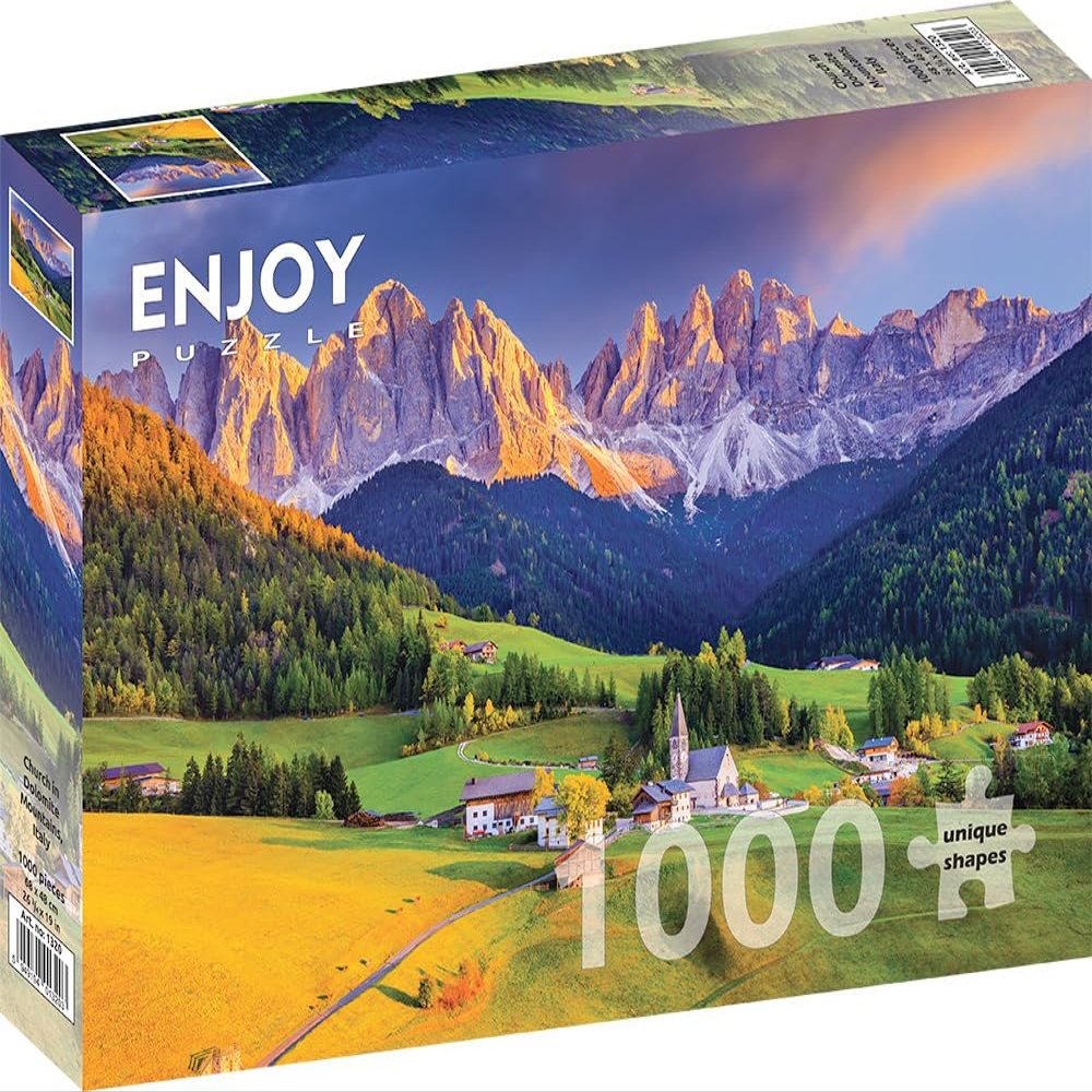 1000 Pieces Jigsaw Puzzle for Adults  Matte Finish, Soft Touch, Easy to Assemble, Tight Fit, Vivid Colors, Missing Pieces Service  Dolomites Mountains Landscape with Church  by ENJOY Puzzle