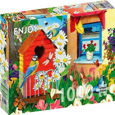 1000 Pieces Jigsaw Puzzle for Adults  Matte Finish, Soft Touch, Easy to Assemble, Tight Fit, Vivid Colors, Missing Pieces Service  Flower Garden with Bird House and Bunnies  by ENJOY Puzzle