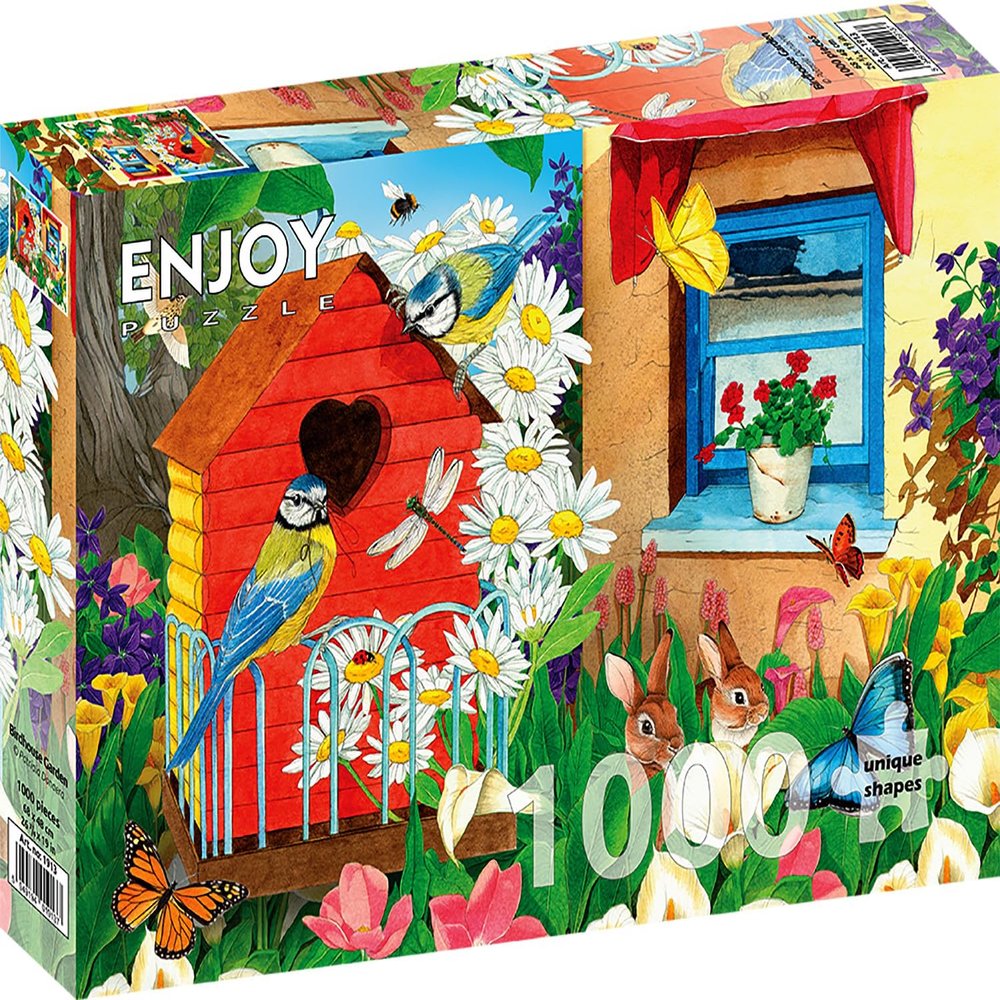 1000 Pieces Jigsaw Puzzle for Adults  Matte Finish, Soft Touch, Easy to Assemble, Tight Fit, Vivid Colors, Missing Pieces Service  Flower Garden with Bird House and Bunnies  by ENJOY Puzzle