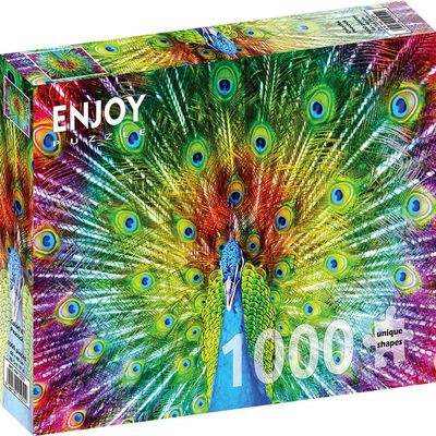 1000 Pieces Jigsaw Puzzle for Adults Matte Finish, Soft Touch, Easy to Assemble, Tight Fit, Vivid Colors, Missing Pieces Service Rainbow Gradient of Multicolor Peacock by ENJOY Puzzle