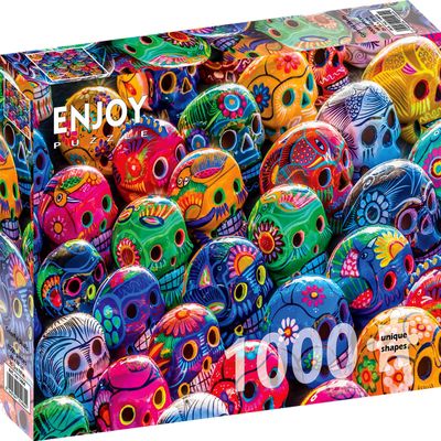 1000 Pieces Jigsaw Puzzle for Adults Matte Finish, Soft Touch, Easy to Assemble, Tight Fit, Vivid Colors, Missing Pieces Service Traditional Colorful Mexican Skulls by ENJOY Puzzle