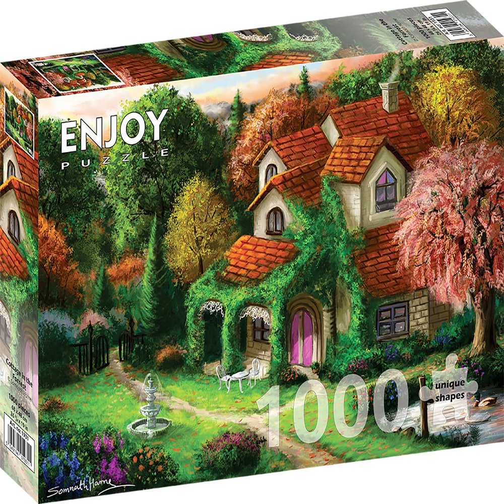 1000 Pieces Jigsaw Puzzle for Adults  Matte Finish, Soft Touch, Easy to Assemble, Tight Fit, Vivid Colors, Missing Pieces Service  Elegant Cottage in Trees Forest Landscape  by ENJOY Puzzle