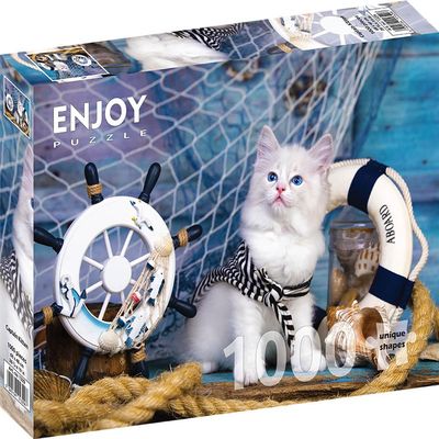 1000 Pieces Jigsaw Puzzle for Adults  Matte Finish, Soft Touch, Easy to Assemble, Tight Fit, Vivid Colors, Missing Pieces Service  Cute White Cat in Picturesque Aquatic Scene by ENJOY Puzzle