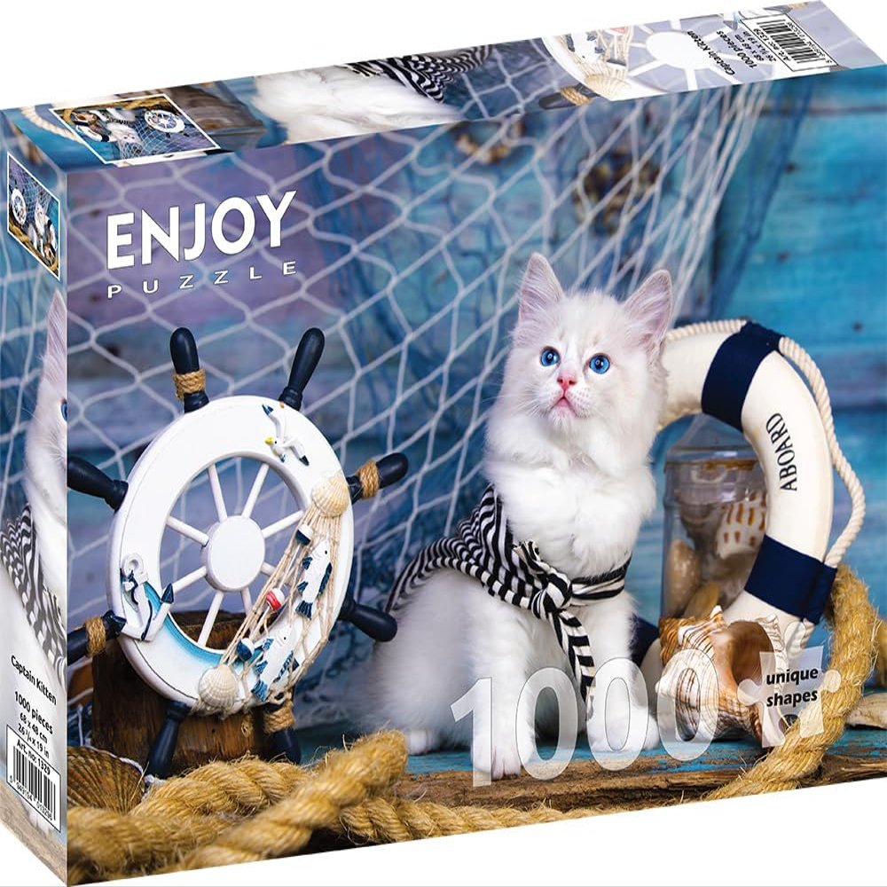 1000 Pieces Jigsaw Puzzle for Adults Matte Finish, Soft Touch, Easy to Assemble, Tight Fit, Vivid Colors, Missing Pieces Service Cute White Cat in Picturesque Aquatic Scene by ENJOY Puzzle