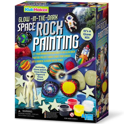 4M | Glow-in-The-Dark Space Rock Painting Kit for Kids - Galaxy Crafts with Alien Figure & Glow Paint | Garden Art Activity Kit