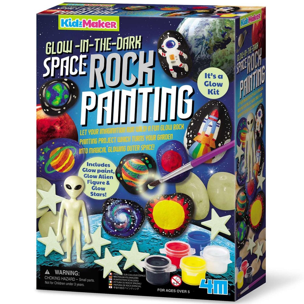 4M | Glow-in-The-Dark Space Rock Painting Kit for Kids - Galaxy Crafts with Alien Figure & Glow Paint | Garden Art Activity Kit