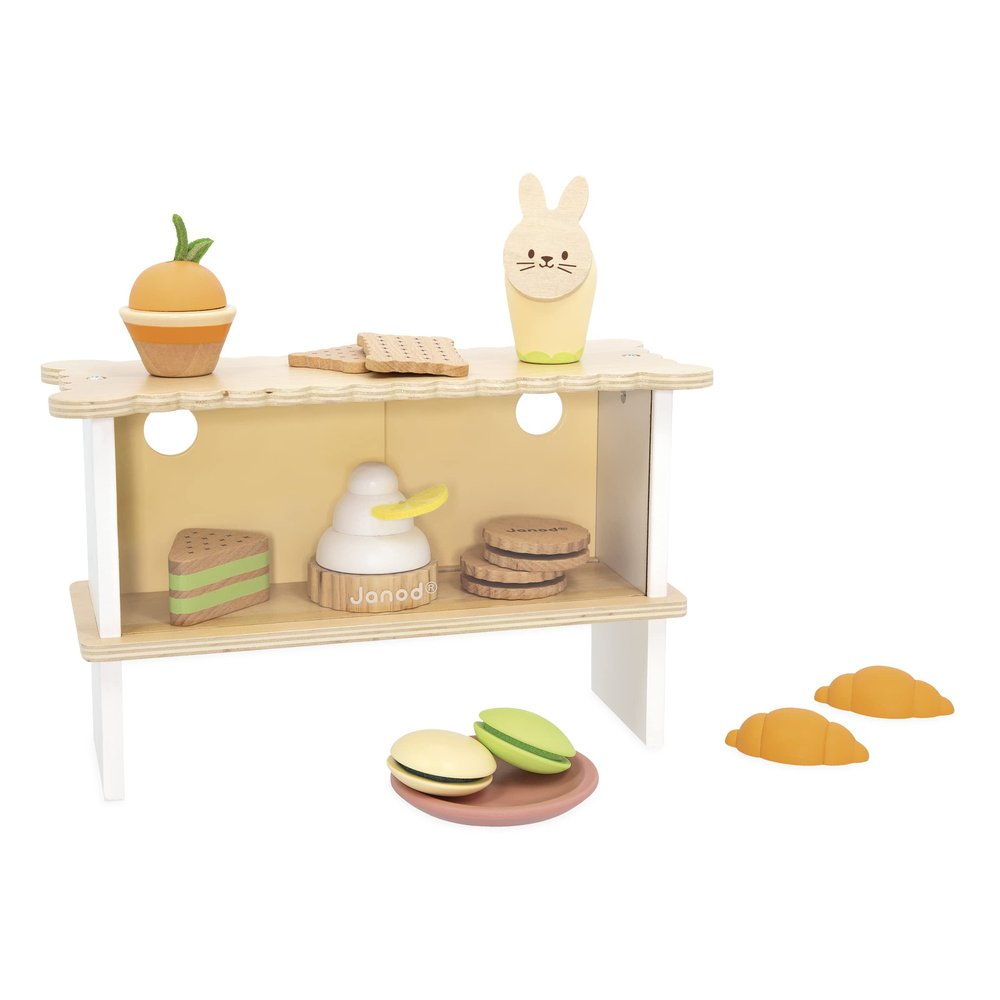 Janod - FSC Wooden Pastry Stand - 12 Wooden Accessories - Imitation Toy - FSC Wooden Toy - Develops Imagination - from 3 Years, J06557