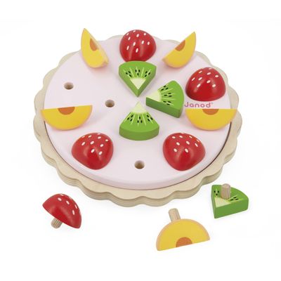 JANOD J06628 J06628 FSC Twist Fruit Pie - 15 Wooden Accessories - Diameter 19 cm - Suitable for Ages 2 and Above, Multicoloured, Medium