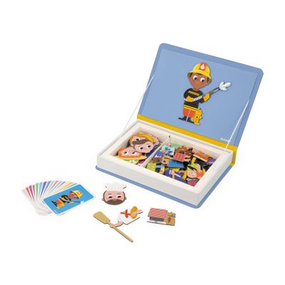 Janod - Magnti'Book Mtiers Magnetic Educational Game 48 Magnets + 16 Model Cards - Kids 3+ - Creative Playtime - Stimulates Creativity - Includes 48 Magnets and 16 Model Cards