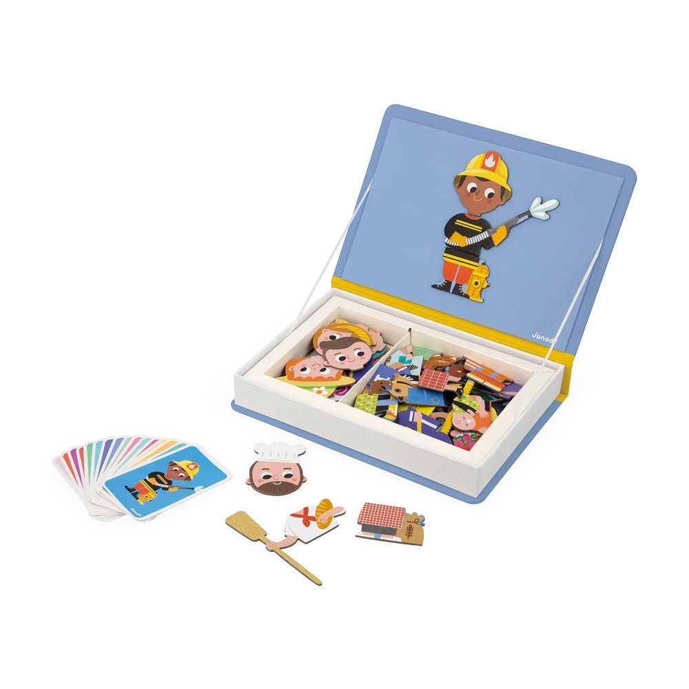 Janod - Magnti'Book Mtiers Magnetic Educational Game 48 Magnets + 16 Model Cards - Kids 3+ - Creative Playtime - Stimulates Creativity - Includes 48 Magnets and 16 Model Cards