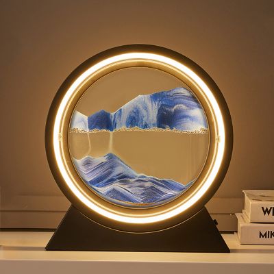 IMPREC 3D Hourglass Art Decorative Ornaments, Moving Sand Art Picture 3D Glass Deep Sea Sandscape Flowing Sand Frame Desktop Ornaments 12inch Quicksand Painting (Color : Black, Size : F)
