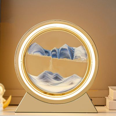 IMPREC 3D Hourglass Art Decorative Ornaments, Moving Sand Art Picture 3D Glass Deep Sea Sandscape Flowing Sand Frame Desktop Ornaments 12inch Quicksand Painting (Color : White, Size : E)