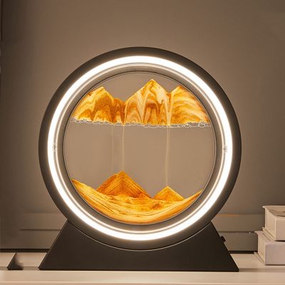 IMPREC 3D Hourglass Art Decorative Ornaments, Moving Sand Art Picture 3D Glass Deep Sea Sandscape Flowing Sand Frame Desktop Ornaments 12inch Quicksand Painting (Color : Black, Size : E)
