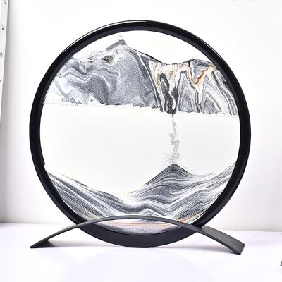 IMPREC 3D Hourglass Art Decorative Ornaments, Glass Quicksand Painting Living Room Office Desktop Decoration Quicksand Painting with Base, Moving Sand Art Picture Sandscape (Color : Black and White)