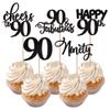 Rsstarxi 30 Pack Happy 90th Birthday Cupcake Toppers Black Glitter Ninty Cheers to 90 Years Old Cupcake Picks for Anniversary Party Cake Decorations view 1