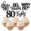 Rsstarxi 30 Pack Happy 80th Birthday Cupcake Toppers Black Glitter Eighty Cheers to 80 Years Old Cupcake Picks for Anniversary Party Cake Decorations view 1