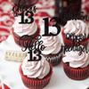 Rsstarxi 30 Pack 13th Birthday Cupcake Toppers Black Glitter Hello 13 Cupcake Picks Official Teenager Cheers to 13 Years Old Cake Decorations for 13th Birthday Anniversary Party Supplies view 4