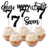 Rsstarxi 30 Pack 7th Birthday Cupcake Toppers Black Glitter Seven Happy 7 Cupcake Picks Cheers to 7 Years Old Cake Decorations for 7th Birthday Party Supplies view 1