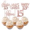 Rsstarxi 30 Pack 15th Birthday Cupcake Toppers Rose Gold Glitter Fifteen Cupcake Picks Cheers to 15 Years Old Mis Quince 15 Cake Decorations for 15th Birthday Anniversary Party view 1