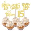 Rsstarxi 30 Pack 15th Birthday Cupcake Toppers Gold Glitter Fifteen Cupcake Picks Cheers to 15 Years Old Mis Quince 15 Cake Decorations for 15th Birthday Anniversary Party view 1