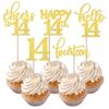Rsstarxi 30 Pack 14th Birthday Cupcake Toppers Gold Glitter Hello 14 Cupcake Picks Fourteen Cheers to 14 Years Old Cake Decorations for 14th Birthday Anniversary Party Supplies view 1