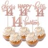 Rsstarxi 30 Pack 14th Birthday Cupcake Toppers Rose Gold Glitter Hello 14 Cupcake Picks Fourteen Cheers to 14 Years Old Cake Decorations for 14th Birthday Anniversary Party Supplies view 1