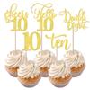 Rsstarxi 30 Pack 10th Birthday Cupcake Toppers Gold Glitter Ten Double Hello 10 Cupcake Picks Cheers to 10 Years Old Cake Decorations for 10th Birthday Party Supplies view 1