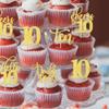 Rsstarxi 30 Pack 10th Birthday Cupcake Toppers Gold Glitter Ten Double Hello 10 Cupcake Picks Cheers to 10 Years Old Cake Decorations for 10th Birthday Party Supplies view 4