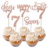 Rsstarxi 30 Pack 7th Birthday Cupcake Toppers Rose Gold Glitter Seven Happy 7 Cupcake Picks Cheers to 7 Years Old Cake Decorations for 7th Birthday Party Supplies view 1
