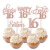 Rsstarxi 30 Pack Sweet 16th Birthday Cupcake Toppers Sweet 16 Party Decorations Rose Gold Sixteen Cheers to 16 Sweet 16 Cake Decorations for 16th Birthday Anniversary Party Supplies view 1