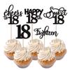 Rsstarxi 30 Pack 18th Birthday Cupcake Toppers Black Glitter Eighteen Happy Cupcake Picks Sweet 18 Cheers to 18 Cake Decorations for 18th Birthday Anniversary Party Supplies view 1