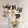 Rsstarxi 30 Pack 18th Birthday Cupcake Toppers Black Glitter Eighteen Happy Cupcake Picks Sweet 18 Cheers to 18 Cake Decorations for 18th Birthday Anniversary Party Supplies view 3