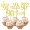 Rsstarxi30 Pack Happy 90th Birthday Cupcake Toppers Gold Glitter Ninty Cheers to 90 Years Old Cupcake Picks for Anniversary Party Cake Decorations view 1
