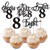 Rsstarxi 30 Pack 8th Birthday Cupcake Toppers Black Glitter Eight Hello 8 Cupcake Picks Cheers to 8 Years Old Cake Decorations for 8th Birthday Party Supplies view 1