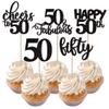 Rsstarxi 30 Pack Happy 50th Birthday Cupcake Toppers Black Glitter Fifty Cheers to 50 Years Old Cupcake Picks for 50th Birthday Anniversary Party Cake Decorations Supplies view 1
