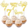 Rsstarxi 30 Pack 7th Birthday Cupcake Toppers Gold Glitter Seven Happy 7 Cupcake Picks Cheers to 7 Years Old Cake Decorations for 7th Birthday Party Supplies view 1