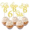 Rsstarxi 30 Pack 6th Birthday Cupcake Toppers Gold Glitter Six Hello 6 Cupcake Picks Cheers to 6 Years Old Cake Decorations for 6th Birthday Party Supplies view 1